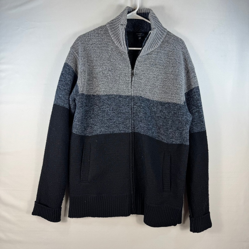7Diamonds Vienna Luxe Soft Full Zip Sweater Mens Large Grey Black Colorblock L